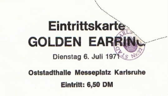 Golden Earring show ticket July 06, 1971 Mannheim (Germany)